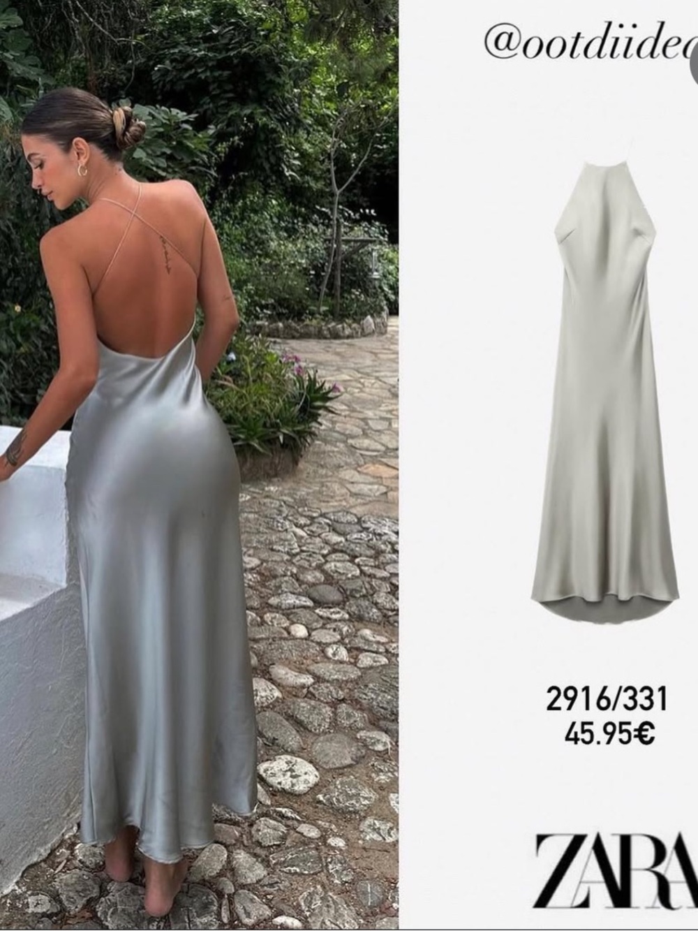 ZARA Silver One-Shoulder Satin Midi Dress